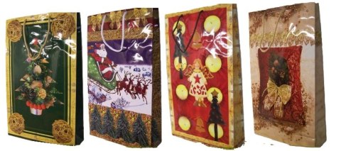 Torebki 12szt. ozdobne foliowane bożonarodz. 25x39cm - LAK1 Torebki 12szt. ozdobne foliowane bożonarodz. 25x39cm - LAK1