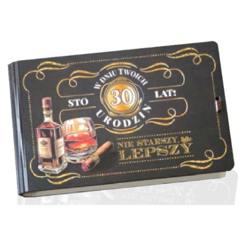 Pudełko na pieniądze 16 x 9,5cm banknotówka na 30 urodziny WHISKY 3302-WH30 Pudełko na pieniądze 16 x 9,5cm banknotówka na 30 urodziny WHISKY 3302-WH30