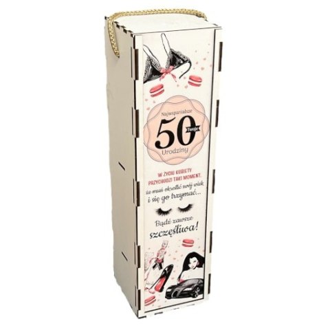 Skrzynka pudełko 33,5 x 9,5cm na butelkę alkoholu 50 urodziny kolor PANI GADŻET 3311-PIG50 Skrzynka pudełko 33,5 x 9,5cm na butelkę alkoholu 50 urodziny kolor PANI GADŻET 3311-PIG50