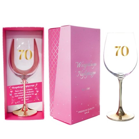 Kieliszek do wina 500 ml ze złotą nóżką "70 " Kieliszek do wina 500 ml ze złotą nóżką "70 "