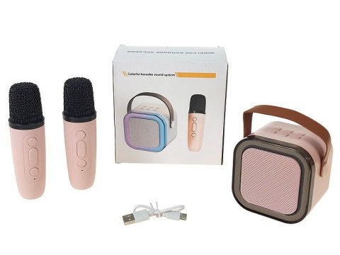 Karaoke, zestaw 2 mikrofonów z głośnikiem bluetooth 8,5 x 8,5 x 7cm z kablem USB Karaoke, zestaw 2 mikrofonów z głośnikiem bluetooth 8,5 x 8,5 x 7cm z kablem USB