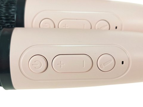 Karaoke, zestaw 2 mikrofonów z głośnikiem bluetooth 8,5 x 8,5 x 7cm z kablem USB Karaoke, zestaw 2 mikrofonów z głośnikiem bluetooth 8,5 x 8,5 x 7cm z kablem USB