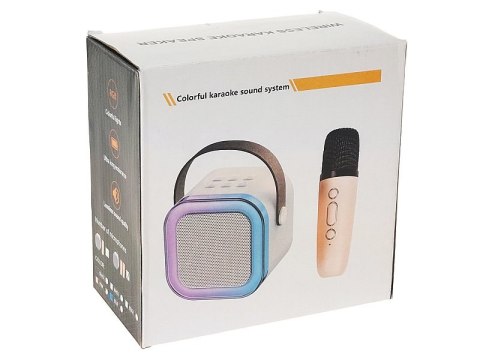 Karaoke, zestaw 2 mikrofonów z głośnikiem bluetooth 8,5 x 8,5 x 7cm z kablem USB Karaoke, zestaw 2 mikrofonów z głośnikiem bluetooth 8,5 x 8,5 x 7cm z kablem USB