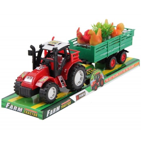 Traktor z przyczepą i kurkami 34 x 10 x 8cm A-0724 Traktor z przyczepą i kurkami 34 x 10 x 8cm A-0724