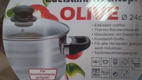 Garnek nierdzewny ze szklaną pokrywką 24cm 6,1l OLIVE